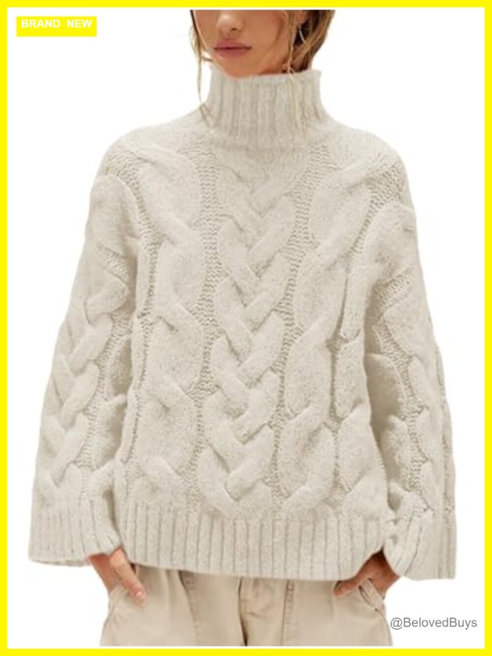 Womens Chunky Cable Knit Turtleneck Sweater Oversized Fall Pullover